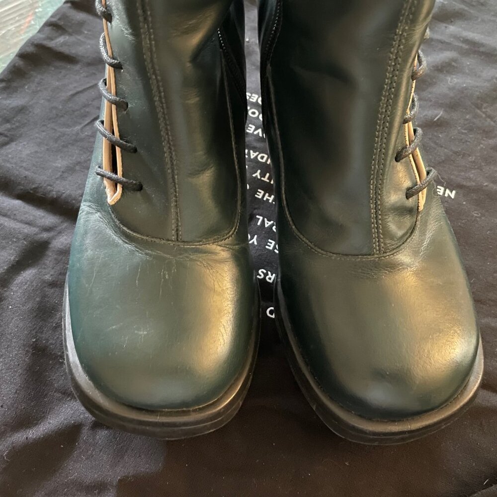Fluevog Mini Sugar Knee High Lace Up Boot Size 6.5 Blue Leather Corset Goth RARE - Picture 12 of 16